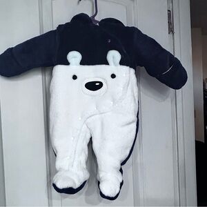 First Wish baby bear snow suit 0-3m NWOT blue white k4